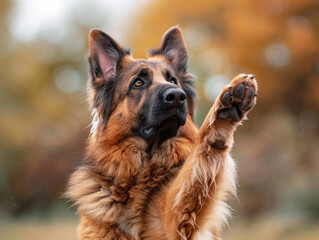 german shepherd dog holding up a paw
