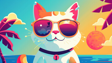 Fototapeta premium cool summer cat mascot illustration vector icons flat cartoon style 