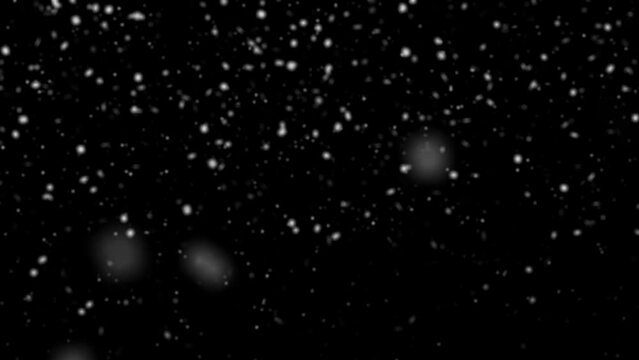 snow falling animation on a black background, seamless loop