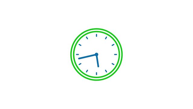 Animation wall clock on white background. Clock in a 12 hours loop. timer time lapse video animation. Animated clock. Hands of the clock turn quickly. Concept of time, deadline.
