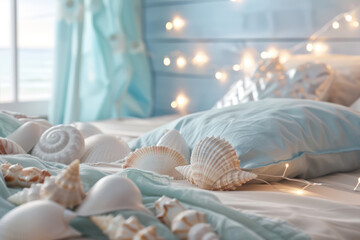 Bed With Sea Shells and Lights