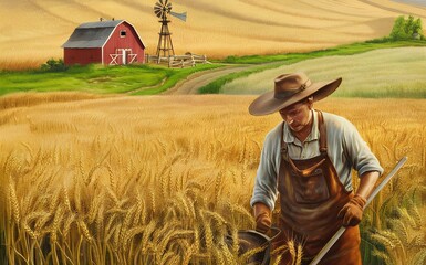 
Rural farmland landscape, with golden fields of wheat
