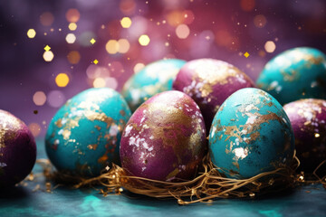 Colorful Easter eggs nest festive celebration backdrop