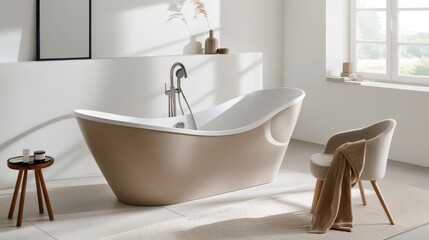 Fototapeta na wymiar Functional and tranquil zen minimalist bathroom design for serenity and efficiency