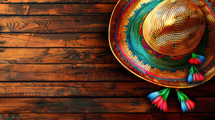 Magnificent mexico cinco de mayo wood background mexican sombrero - obrazy, fototapety, plakaty