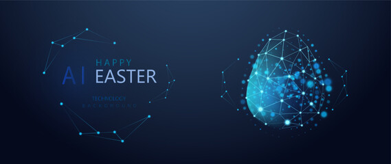 Plakaty  Easter egg technology background. Neon low poly shapes design. Future holiday digital card vector. Science new life ai concept.
