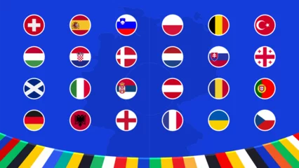 Poster Flags of all teams from countries participating in the final draw of the football tournament in Germany 2024. © angelmaxmixam