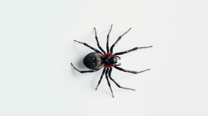Black widow spider on a white background. Dangerous latrodectus insect.
