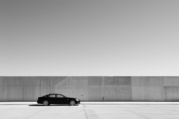 Minimalist Composition of Car Against Concrete Wall
