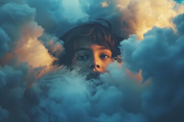 Child's Gaze Amidst Dreamlike Clouds
 - obrazy, fototapety, plakaty
