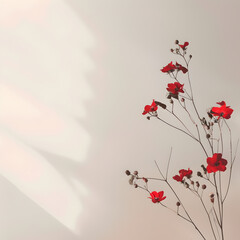 beautiful minimalistic background with red flowers 