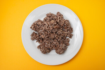 typical portuguese dish chicken with rice on dish