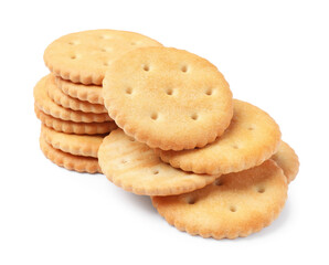 Tasty crispy round crackers isolated on white