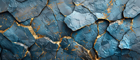 Close-Up of Blue and Gold Paint on Wall