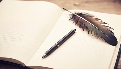 open note book with feather pen,filter effect