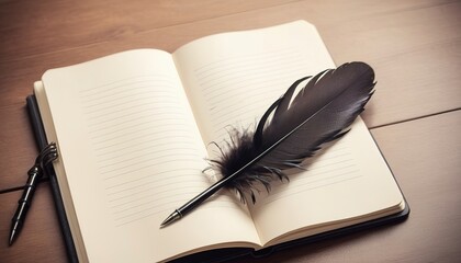 open note book with feather pen,filter effect