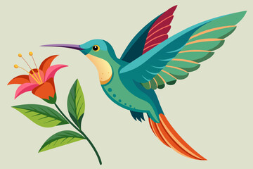 Hummingbird flying taken the nectar from the flower