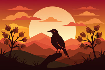 bird silhouette on the sunset background