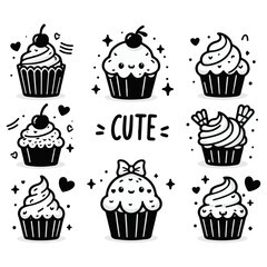 Cute cupcakes: vector illustrations