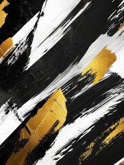 A dynamic abstract painting featuring bold black and yellow brushstrokes interacting on the canvas, creating a vibrant and energetic composition