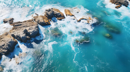 Aerial view of sea waves and fantastic Rocky coast mountain