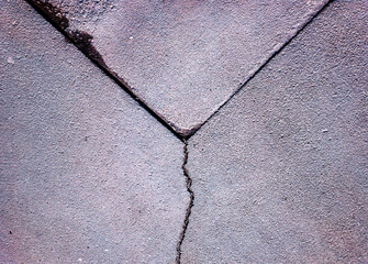 Dramatic Y-shaped crack in street asphalt texture backdrop