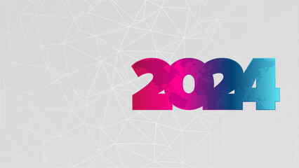 2024 year symbol with world map contour. Pink blue gradient infographic symbol. Abstract triangle gray background. Vector sign for web design, business, finance, presentation. Geometry pattern - 768977925