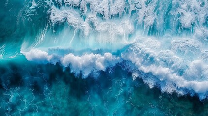 Top down view of majestic ocean wave breaking on shoreline, dramatic coastal scene with powerful surf, nature's beauty and power concept, tranquil seascape background - creepycross