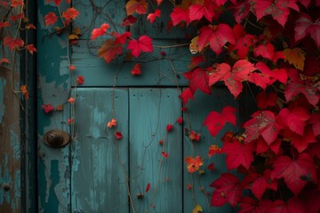 old door with leaves