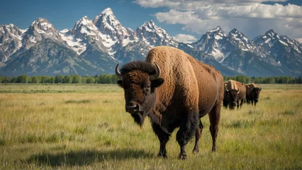 Gordijnen bison in park national park © Riaz