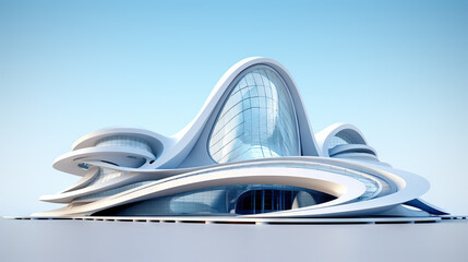 Obraz premium Abstract architecture scene with smooth curves. Abstract background with futuristic building in white and blue colors.