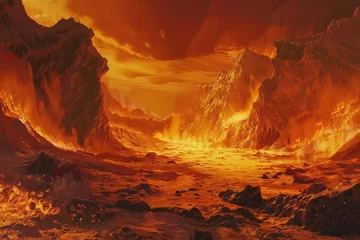 Fotobehang The intense heat radiating from a blazing inferno © Sirisook