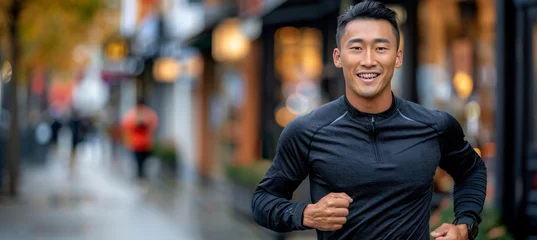 Fotobehang Energetic asian man embracing fitness through running and jogging for health and wellbeing © Ilja