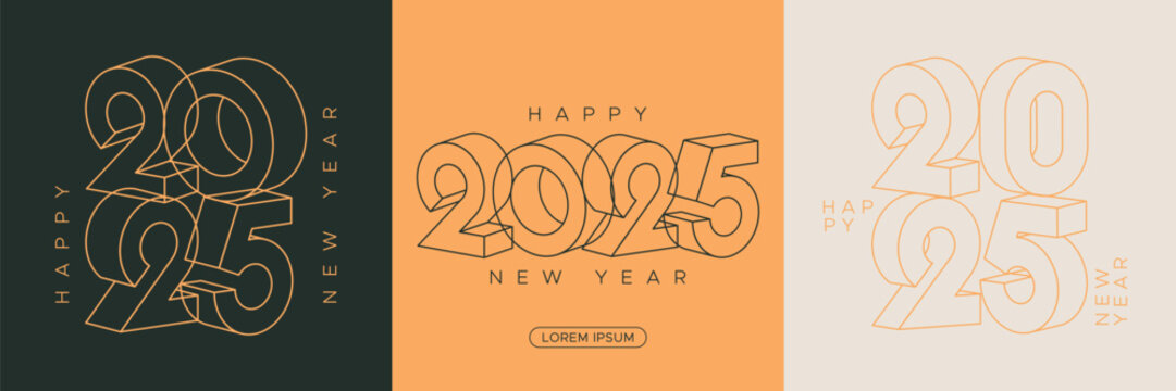 Typography line logo of 2025 new year celebration square template
