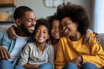 Obraz premium Happy african american family enjoying weekend and laughing together at home