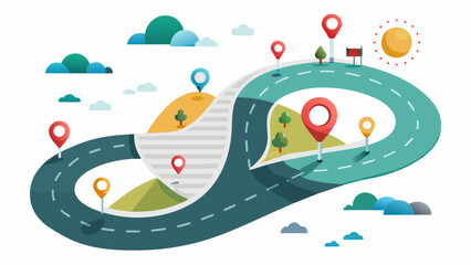 Road infographics. Winding road to success with pin pointers. Business journey way. Progress concept white Background vector art Illustration 