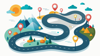 Road infographics. Winding road to success with pin pointers. Business journey way. Progress concept white Background vector art Illustration 