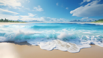 beautiful soft blue ocean wave on fine sandy beach - obrazy, fototapety, plakaty
