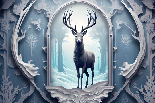deer with winter  background 