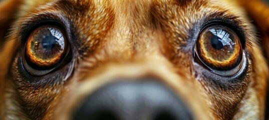 Close up of a dog s face with emotive eyes reflecting pets and lifestyle, ideal for pet lovers