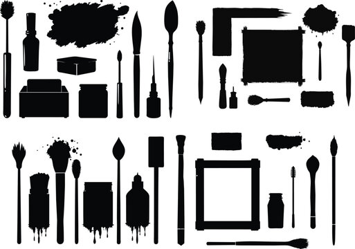 Black set paint, ink brush, brush strokes, brushes, lines, frames, box, grungy. Grungy brushes collection. Brush stroke paint boxes on white background vector
