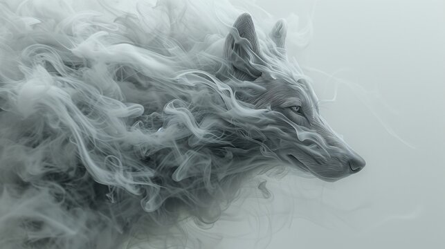 Wolf made of smoke, floating in the air.