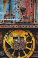Rusted Metal Door With Yellow Wheel