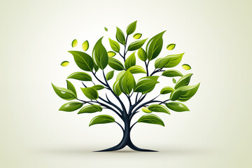 Abstract tree with green leaves isolated on white background. Vector illustration.
