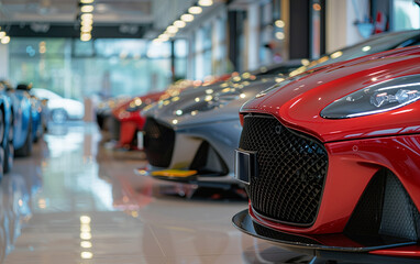 cars in the showroom waiting for sale. Generative AI