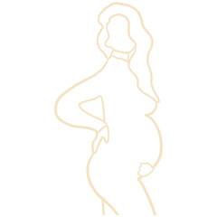 Pregnant Woman's Body Line Art, Single Line Drawing of Woman Pregnancy. Happy Mother Day Minimalist Abstract Illustration