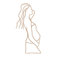 Beautiful Pregnant Woman Line Drawing,  Happy Mother Day Minimalist Abstract Illustration