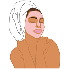 Self-Care Woman With Face Mask and Towel Illustration 