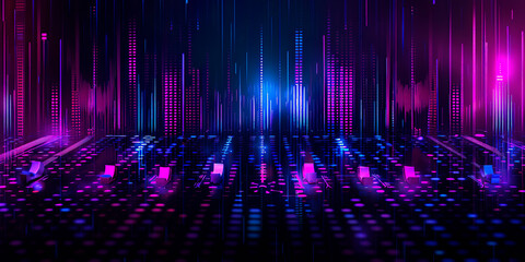 Abstract background with digital sound level meters, neon colors