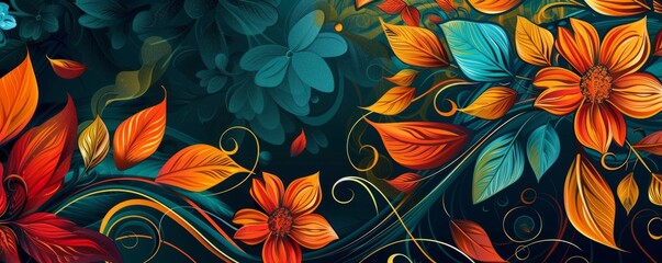 Abstract colorful illustration of flowers with swirls and leaves Abstract background design for wallpaper, wall mural or poster Generative AI